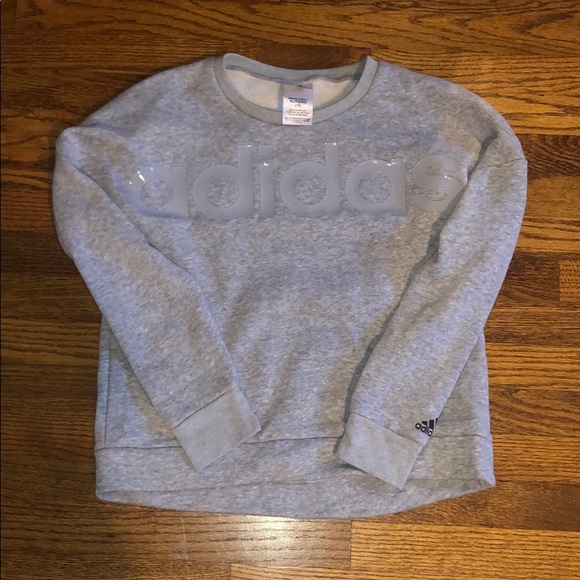 girls super soft grey adidas crewneck - Picture 1 of 3
